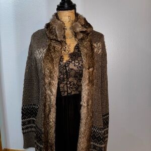 Cynthia Rowley Brown Fur-Trimmed Cardigan